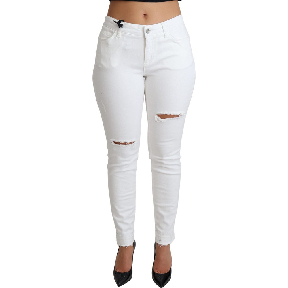 Dolce & Gabbana White Tattered Skinny Denim Cotton Stretch Jeans PAN71574-46