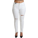 Dolce & Gabbana White Tattered Skinny Denim Cotton Stretch Jeans PAN71574-46