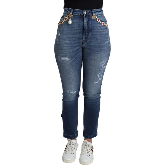 Dolce & Gabbana Embellished High Waist Skinny Denim Jeans Dolce & Gabbana Dark Slate Gray
