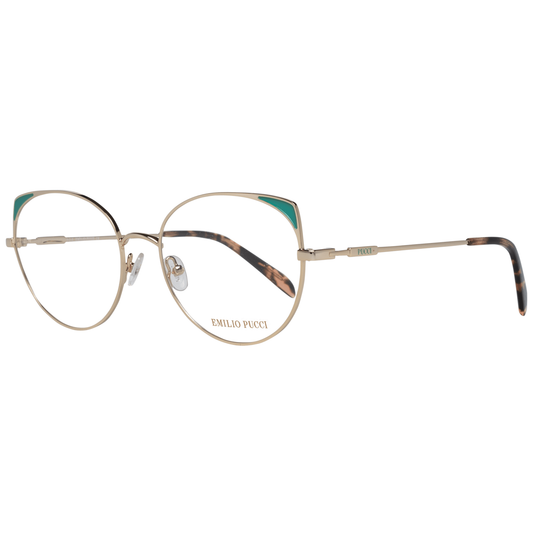 Emilio Pucci Gold Metal Glasses (Frames) for women, full-rim style, gold color, metal frame with 54-17-140 dimensions.
