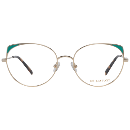 Emilio Pucci Gold Metal Glasses (Frames) for women in full-rim style. Gold color, metal frame, size 54-17-140. Includes branded case.