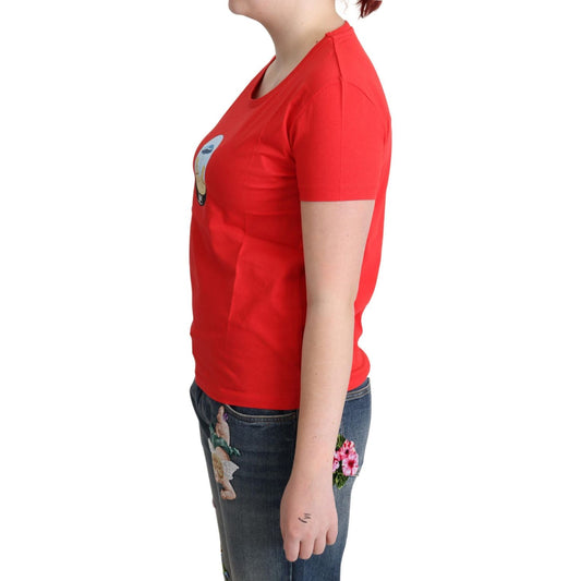 Moschino Chic Red Cotton Tee with Signature Print Moschino Firebrick