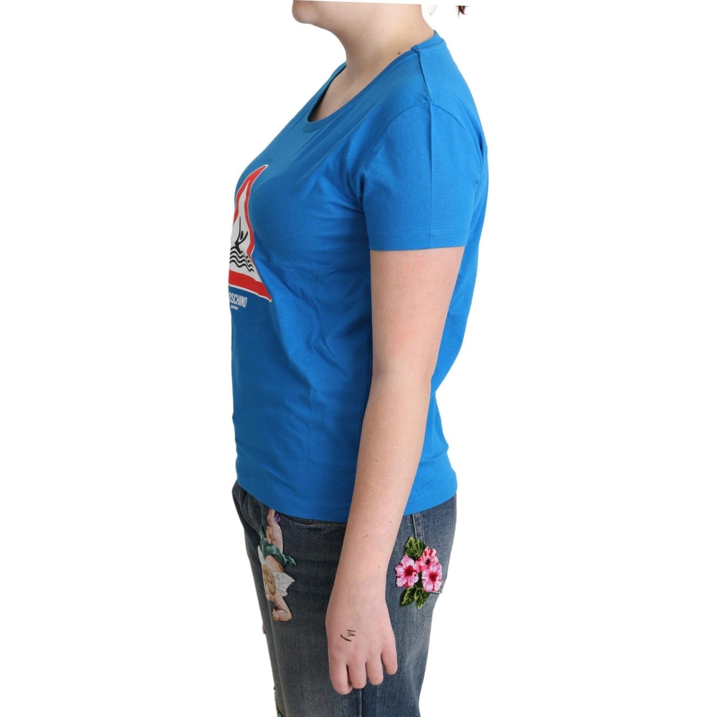 Moschino Blue Cotton Swim Graphic Triangle T-shirt
