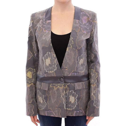 Roberto Fragata Chic Silk Floral One-Button Blazer Blazer Jacket Roberto Fragata Dim Gray