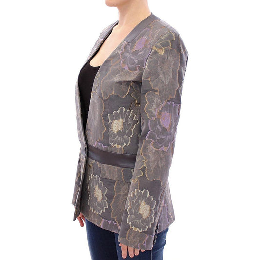 Roberto Fragata Chic Silk Floral One-Button Blazer Blazer Jacket Roberto Fragata Dim Gray