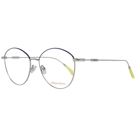 Emilio Pucci Blue Metal Glasses (Frames) for women, full-rim, silver frame with blue accents, metal material, size 54-16-140, spring hinge.