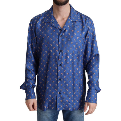 Dolce & Gabbana Blue Beach Chair Umbrella Print Silk Shirt