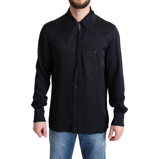 Dolce & Gabbana Black Jacquard Silk Casual Button Down Shirt TSH6176 -37