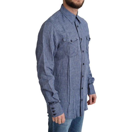 Dolce & Gabbana Elegant Striped Linen Button-Down Shirt Dolce & Gabbana Dim Gray
