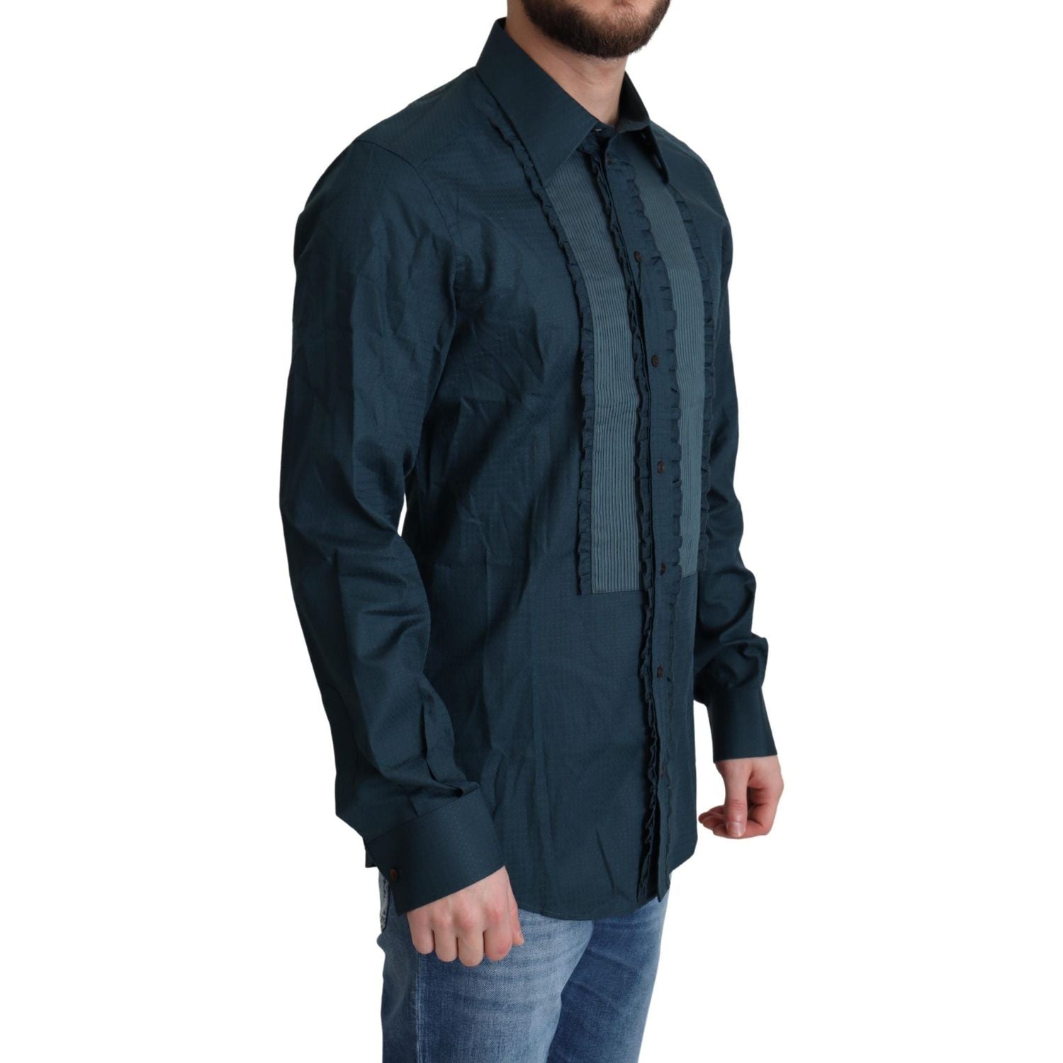 优雅蓝色荷叶边礼服衬衫