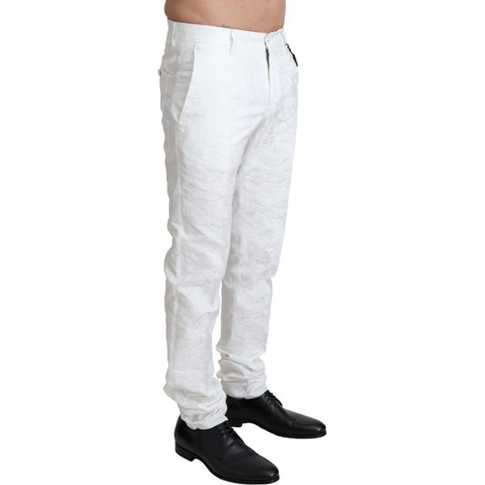 Dolce & Gabbana White Brocade Jaquard Dress Trouser Pants PAN71936-44