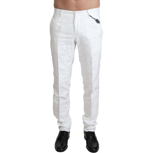 Dolce & Gabbana White Brocade Jaquard Dress Trouser Pants PAN71936-44