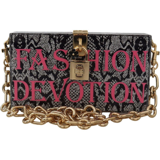 Dolce & Gabbana Gray Resin Dolce Box Clutch with Gold Details WOMAN SHOULDER BAGS Dolce & Gabbana Dark Slate Gray