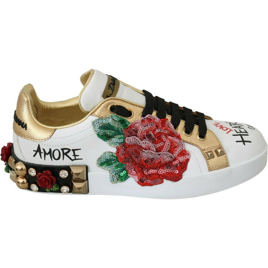 Dolce & Gabbana Elegant Sequined Floral Leather Sneakers Dolce & Gabbana Gray