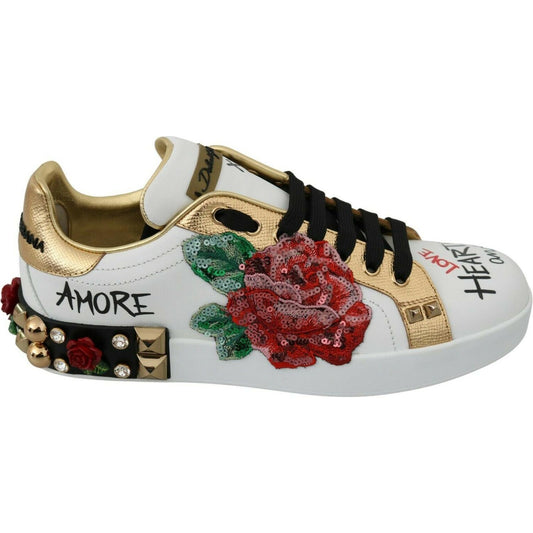 Dolce & Gabbana Elegant Sequined Floral Leather Sneakers Dolce & Gabbana Gray
