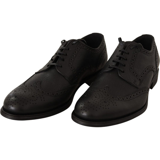 Dolce & Gabbana Elegant Black Leather Derby Wingtip Shoes Dolce & Gabbana Black