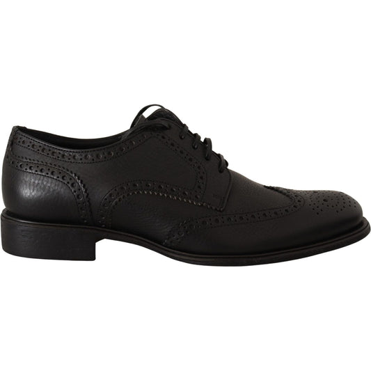 Dolce & Gabbana Elegant Black Leather Derby Wingtip Shoes Dolce & Gabbana Black