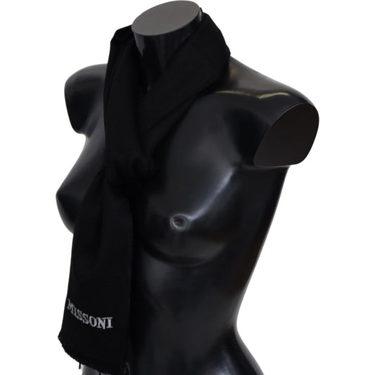 Missoni Elegant Embroidered Wool Scarf in Black Missoni Black