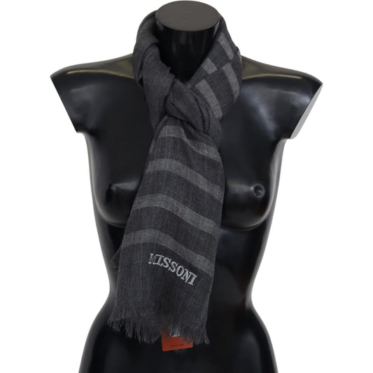Missoni Elegant Unisex Wool Scarf with Logo Embroidery Missoni Dark Slate Gray