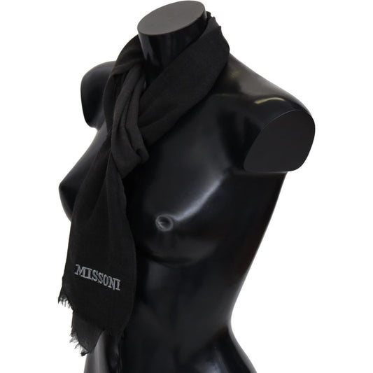 Missoni Elegant Black Wool Scarf with Fringes Missoni Black