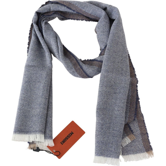 Missoni Elegant Gray Wool Scarf with Stripes and Fringes Missoni Dim Gray