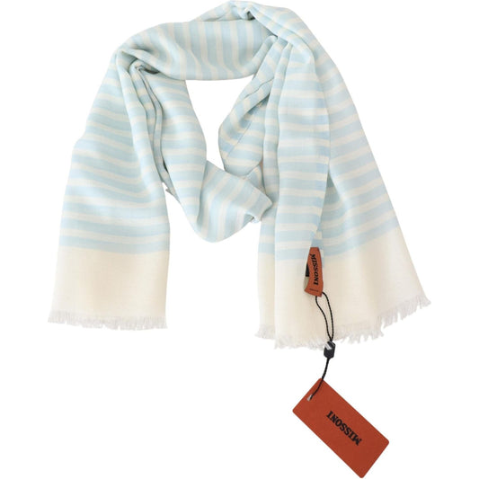 Missoni Elegant Cashmere Scarf with Linear Design Missoni Light Gray