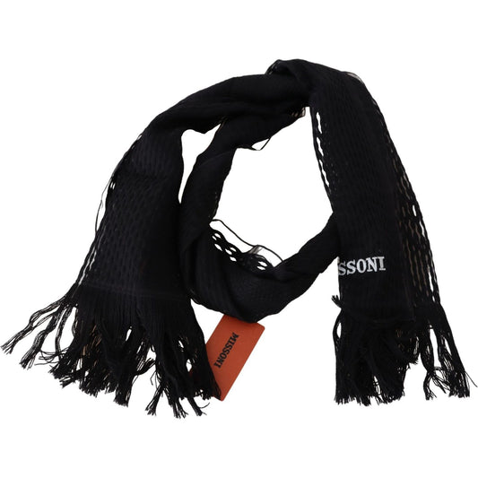 Missoni Elegant Wool Silk Unisex Black Scarf Missoni Black