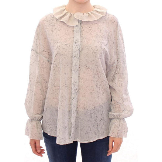 Vika Gazinskaya Elegant Blue Cotton Tunic Blouse Vika Gazinskaya Gray