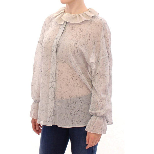 Vika Gazinskaya Elegant Blue Cotton Tunic Blouse Vika Gazinskaya Gray