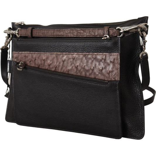 Dolce & Gabbana Elegant Black Leather Sling Shoulder Bag Dolce & Gabbana Dark Slate Gray