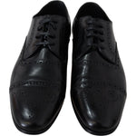 Dolce & Gabbana Black Leather Men Derby Formal Loafers Shoes MV3802 -39