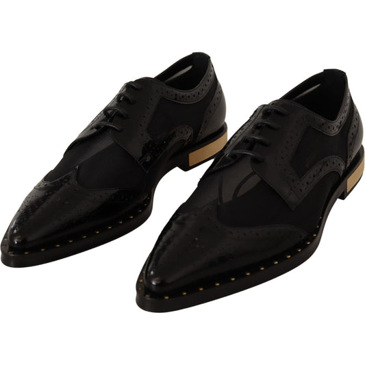 Dolce & Gabbana Black Leather Broques Sheer Wingtip Shoes LA9017-35