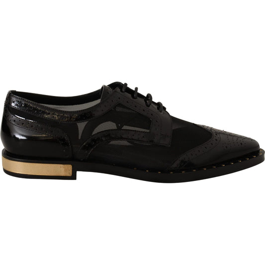 Dolce & Gabbana Black Leather Broques Sheer Wingtip Shoes LA9017-35