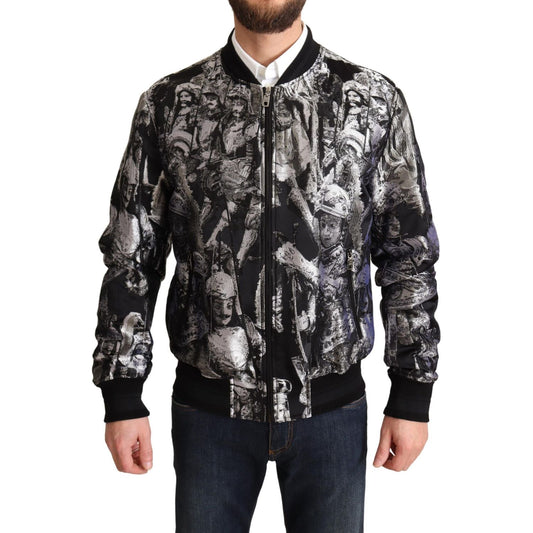 Dolce & Gabbana Elegant Black Bomber Jacket with Silver Details Dolce & Gabbana Dark Slate Gray