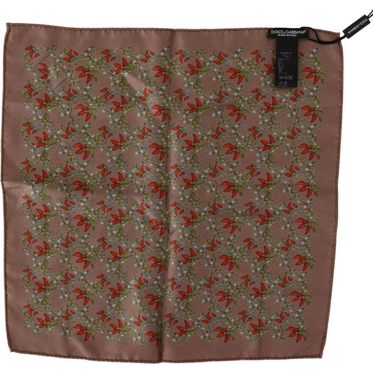 Dolce & Gabbana Elegant Brown Silk Pocket Square with Carrot Print Dolce & Gabbana Dark Olive Green