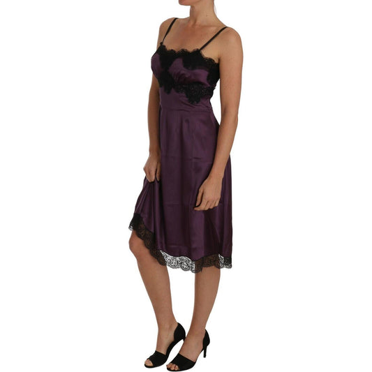 Dolce & Gabbana Elegant Purple Silk Lace Chemise Dress Dolce & Gabbana Rosy Brown