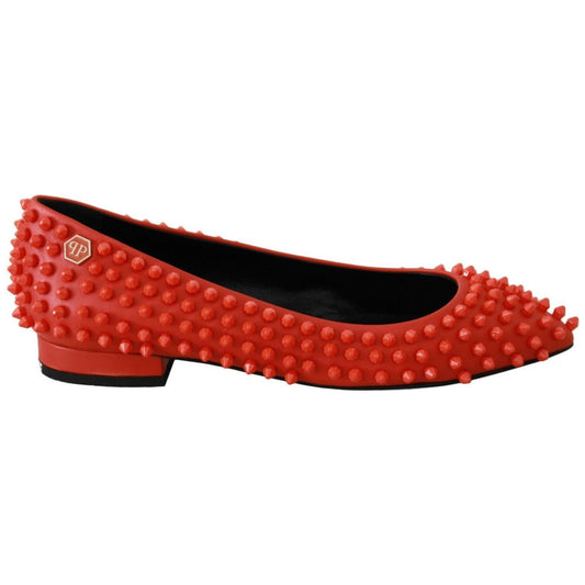 Philipp Plein Vibrant Orange Pointed Leather Flats WOMAN FLAT SHOES Philipp Plein Firebrick