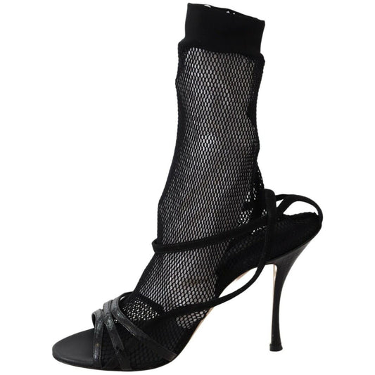 Dolce & Gabbana Chic Black Mesh Stiletto Sandals WOMAN SANDALS Dolce & Gabbana Black