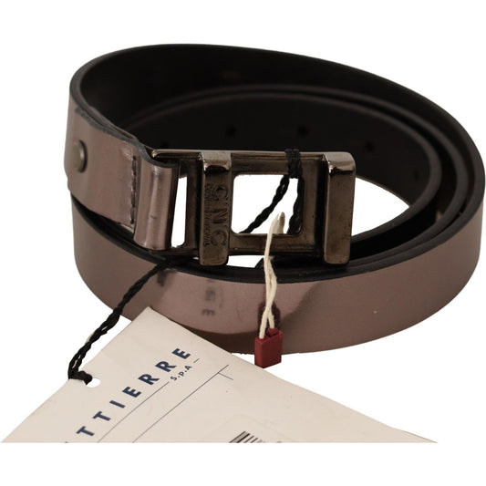 Costume National Chic Pink Metallic Leather Belt with Bronze Buckle WOMAN BELTS Costume National Light Gray