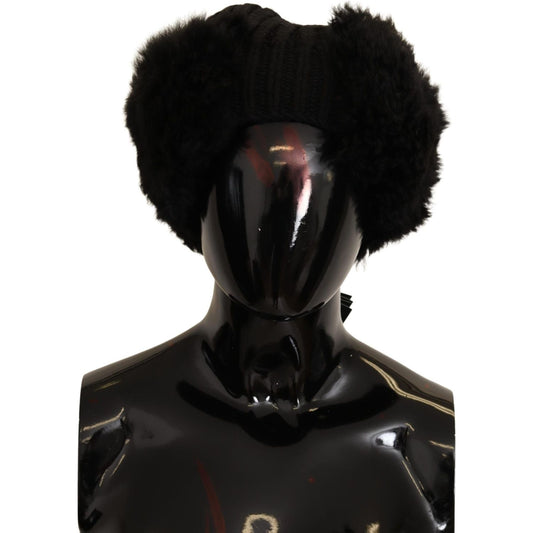Dolce & Gabbana Elegant Black Cashmere Alpaca Fur Beanie Beanie Hat Dolce & Gabbana Black
