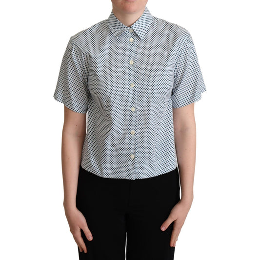 Dolce & Gabbana Elegant Polka Dot Cotton Polo Shirt Blouse Top Dolce & Gabbana Gray