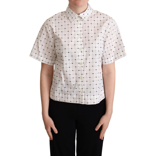 Dolce & Gabbana Chic Monochrome Polka Dot Polo Top Blouse Top Dolce & Gabbana Light Gray