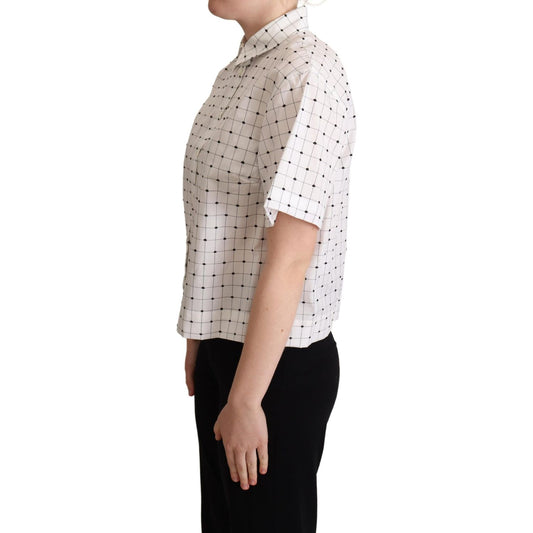 Dolce & Gabbana Chic Monochrome Polka Dot Polo Top Blouse Top Dolce & Gabbana Gray