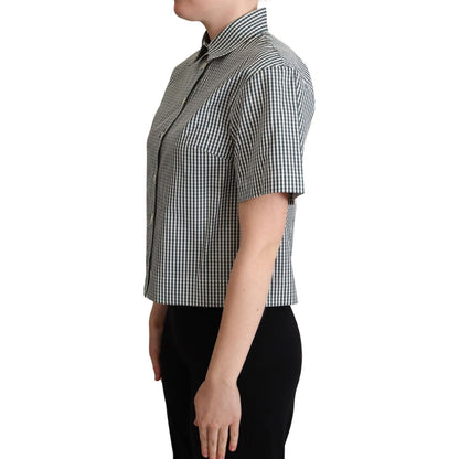 Dolce & Gabbana White Green Cotton Check Shirt Blouse Top