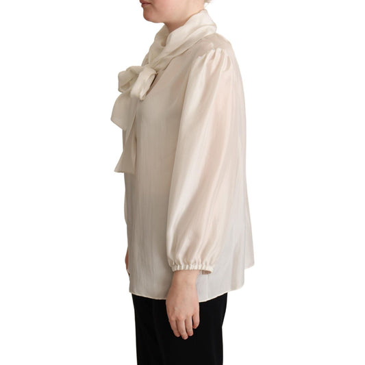 Dolce & Gabbana Elegant Light Gray Silk Ascot Blouse Dolce & Gabbana Gray