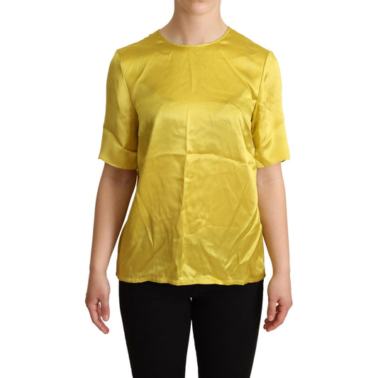 Dolce & Gabbana Elegant Silk Short Sleeve Blouse Top - Yellow Dolce & Gabbana Dark Khaki