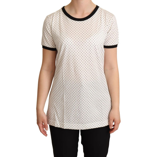 Dolce & Gabbana Polka Dot Crewneck Cotton Tee Dolce & Gabbana Light Gray