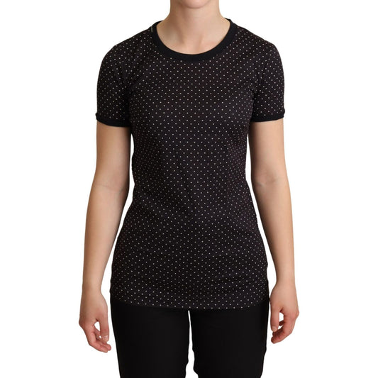 Dolce & Gabbana Black Dotted Crewneck Cotton T-shirt TSH6342-38
