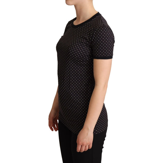 Dolce & Gabbana Black Dotted Crewneck Cotton T-shirt TSH6342-38