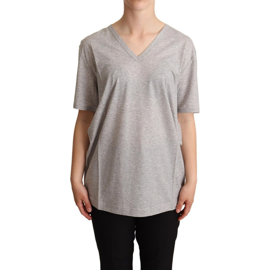 Dolce & Gabbana Elegant Gray V-Neck Cotton Tee Dolce & Gabbana Dark Gray